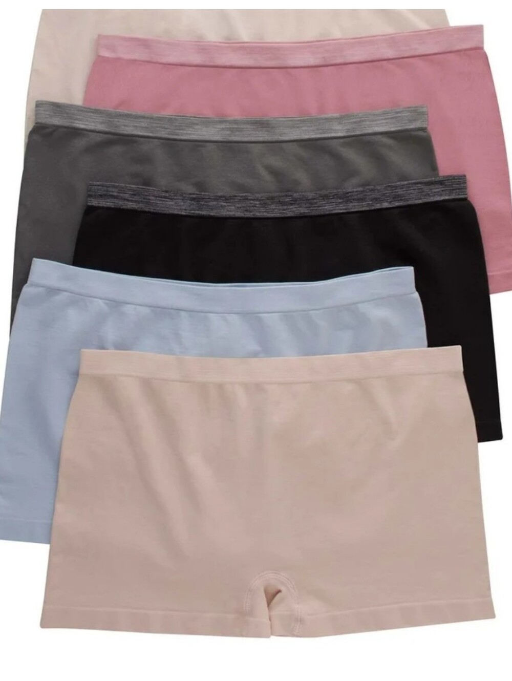 Hanes Women's 6-Pack Seamless Boyshorts - Pink, Black, Gray, Blue, Cream